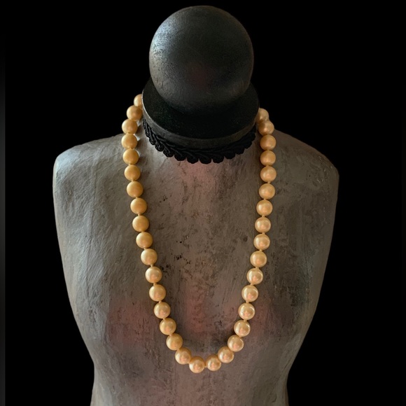 Vintage Estate Peach Faux Pearl Collar Choker Necklace Box Clasp Bridal Wedding - Picture 4 of 8